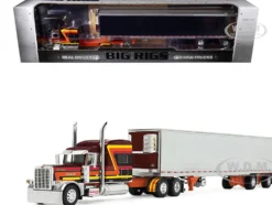 Peterbilt 389 Pride-N-Class with 70" Mid-Roof Sleeper and 53' Utility Trailer with Reefer "Hurricane Express" Brown with Stripes "Big Rigs" Series II #4 1/64 Diecast Model by DCP/First Gear