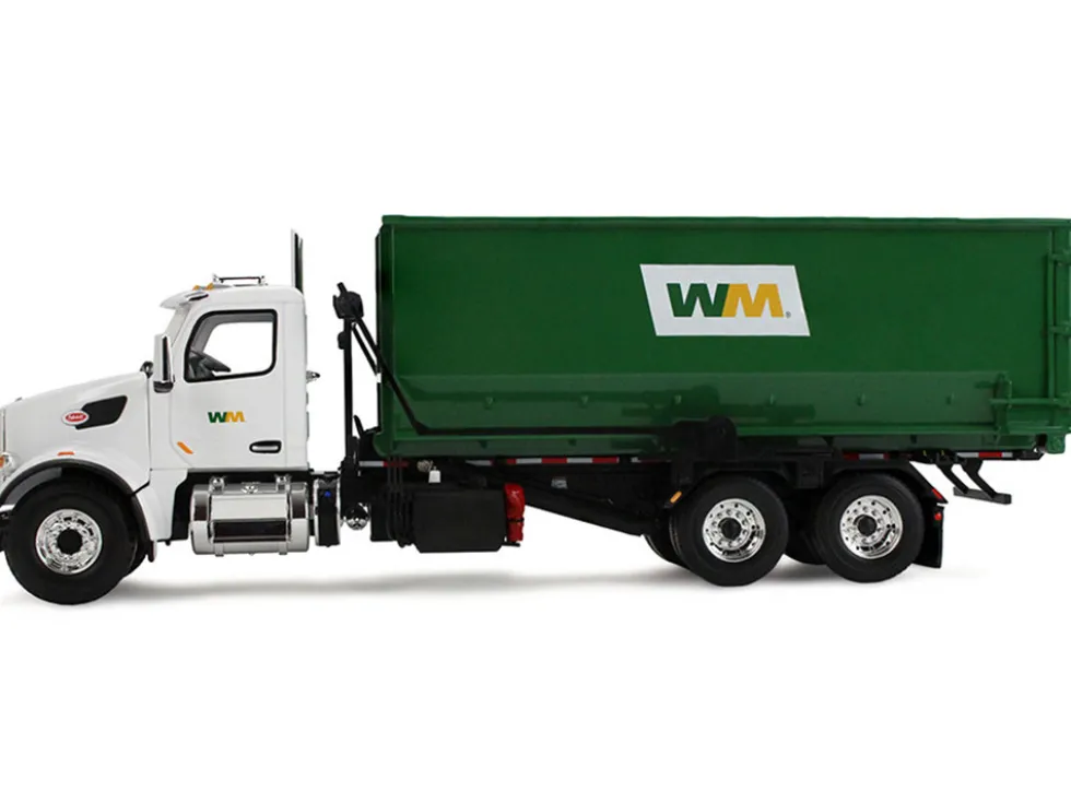 Peterbilt 567 Refuse Garbage Truck with 40 Yard Roll-Off Container "Waste Management" White and Green 1/34 Diecast Model by First Gear