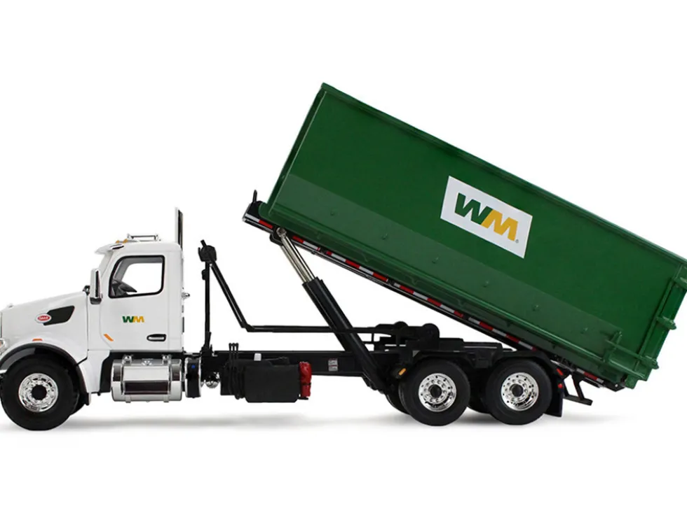 Peterbilt 567 Refuse Garbage Truck with 40 Yard Roll-Off Container "Waste Management" White and Green 1/34 Diecast Model by First Gear