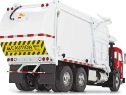 Peterbilt 520 Refuse Garbage Truck with Wittke Front Loader and Trash Bin Red and White 1/34 Diecast Model First Gear FG10-4335