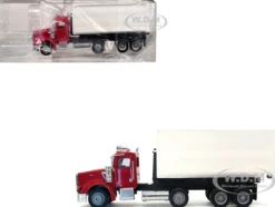 Peterbilt 367 Roll-Off Dump Truck Red with White Box 1/87 (HO) Plastic Model Car by Promotex