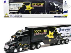 Peterbilt 387 Semi Truck Black Rockstar Energy Drink Husqvarna Factory Racing 1/32 Diecast Model New Ray 10963