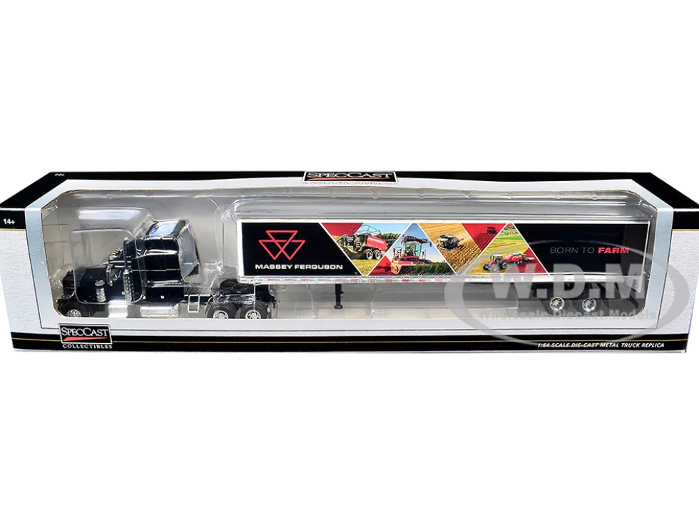 Peterbilt 379 Sleeper Cab with Trailer "Massey Ferguson - Born to Farm" Black 1/64 Diecast Model by SpecCast