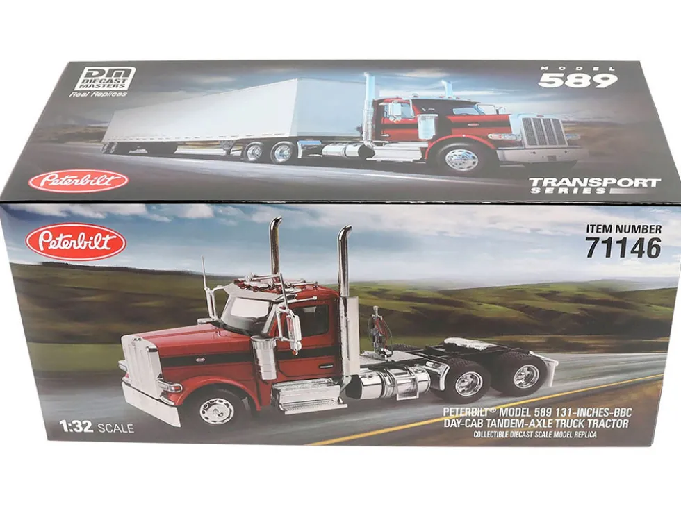 Peterbilt 589 Tandem-Axle Truck Tractor with Day Cab Legendary Red "Transport Series" 1/32 Diecast Model by Diecast Masters