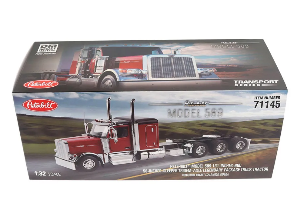 Peterbilt 589 Tridem-Axle Legendary Package Truck Tractor with 58" Sleeper Legendary Red "Transport Series" 1/32 Diecast Model by Diecast Masters