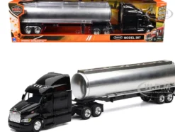 Peterbilt 387 Truck Black with Tanker Trailer Silver