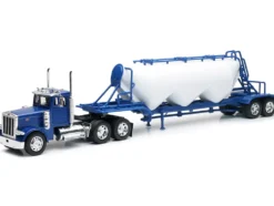 Peterbilt 379 Truck Blue with Pneumatic Tanker Trailer White