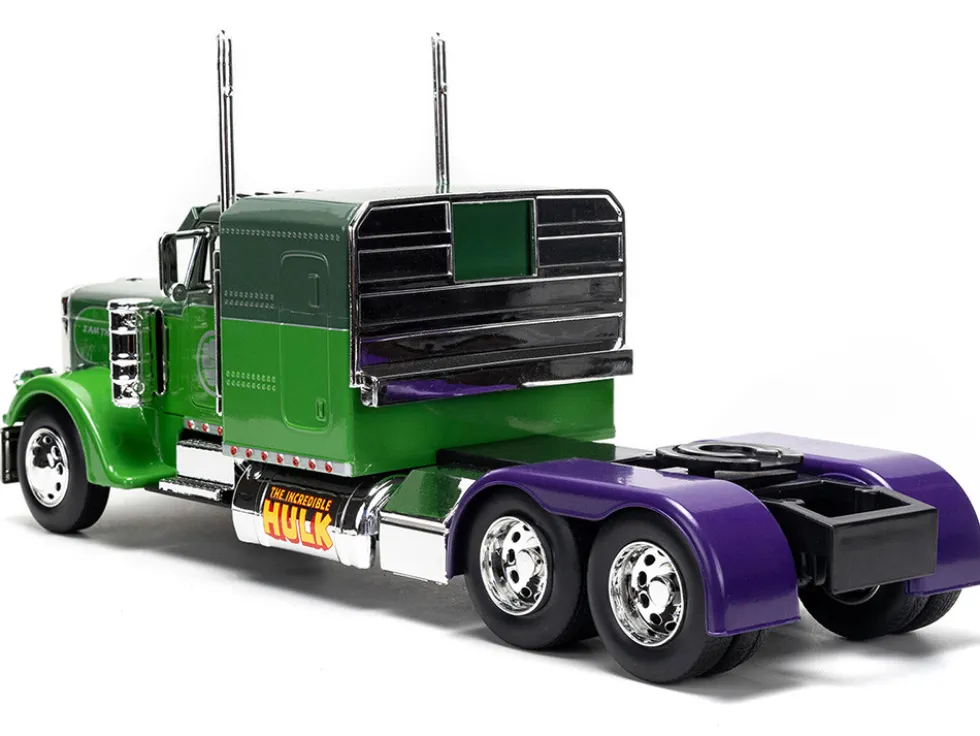 1992 Peterbilt 379 Truck Tractor Green Two Tone and Purple The Incredible Hulk Marvel Avengers Series Diecast Model Jada 35179