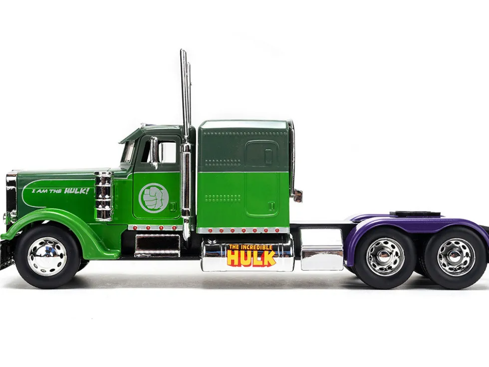 1992 Peterbilt 379 Truck Tractor Green Two Tone and Purple The Incredible Hulk Marvel Avengers Series Diecast Model Jada 35179