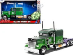 1992 Peterbilt 379 Truck Tractor Green Two Tone and Purple The Incredible Hulk Marvel Avengers Series Diecast Model Jada 35179