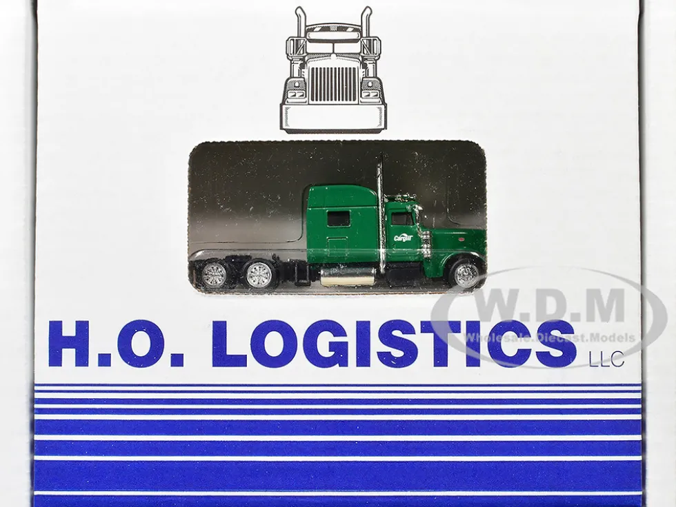 Peterbilt 389 Truck Tractor with Sleeper Cab "Cargill" Green and Covered Grain Trailer White with Green Tarp Combo Set 1/87 (HO) Plastic Model Car by HO Logistics