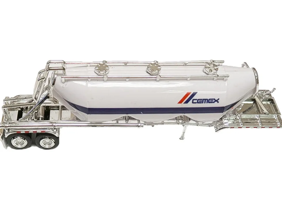 Peterbilt 367 Truck Tractor with Day Cab White and Articulated Tank Trailer "Cemex" White with Blue Stripes Combo Set 1/87 (HO) Plastic Model Car by HO Logistics