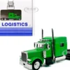 Peterbilt 389 Truck Tractor with Sleeper Cab Lime Green and Low Boy Flatbed Trailer Black Combo Set 1/87 (HO) Plastic Model Car by HO Logistics
