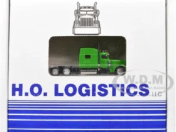 Peterbilt 389 Truck Tractor with Sleeper Cab Lime Green and Low Boy Flatbed Trailer Black Combo Set 1/87 (HO) Plastic Model Car by HO Logistics