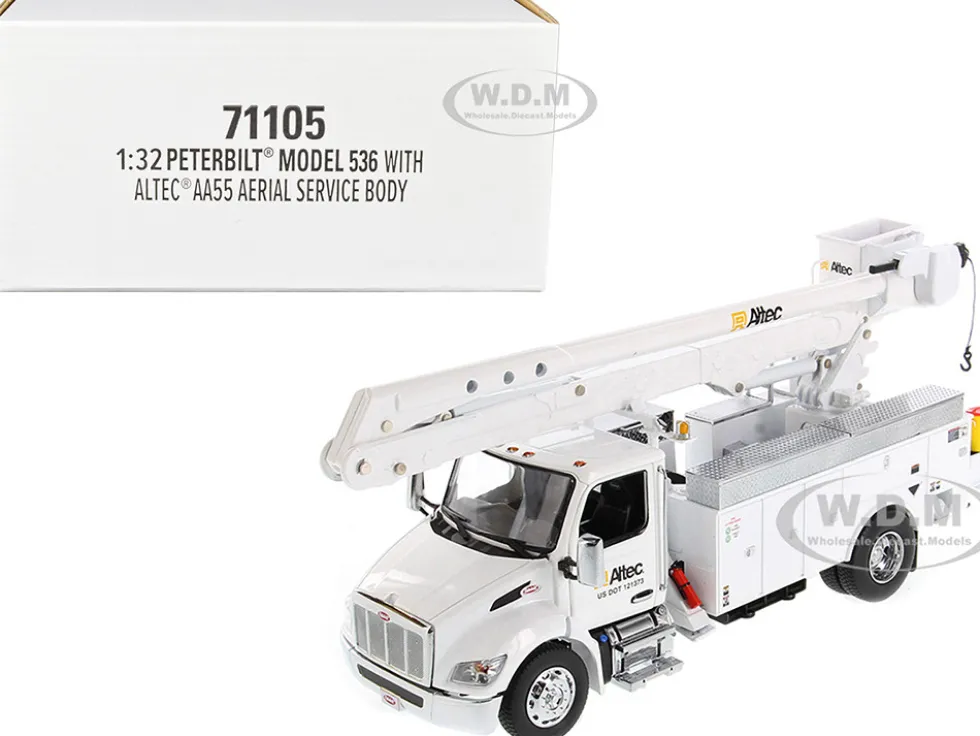 Peterbilt 536 Truck with Altec AA55 Aerial Service Body White Transport Series 1/32 Diecast Model Diecast Masters 71105