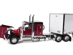 Peterbilt 589 with 58" Flat Top Sleeper and 53' Utility Trailer Legendary Red with Black Top 1/64 Diecast Model by DCP/First Gear