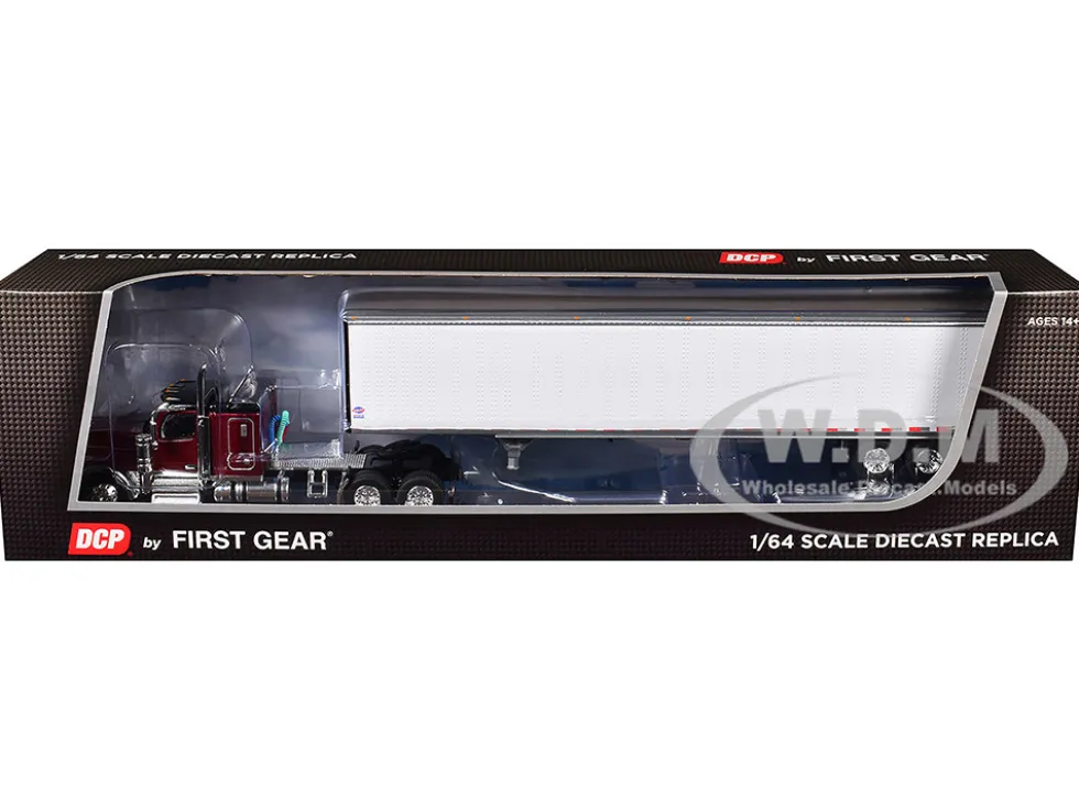 Peterbilt 589 with 58" Flat Top Sleeper and 53' Utility Trailer Legendary Red with Black Top 1/64 Diecast Model by DCP/First Gear
