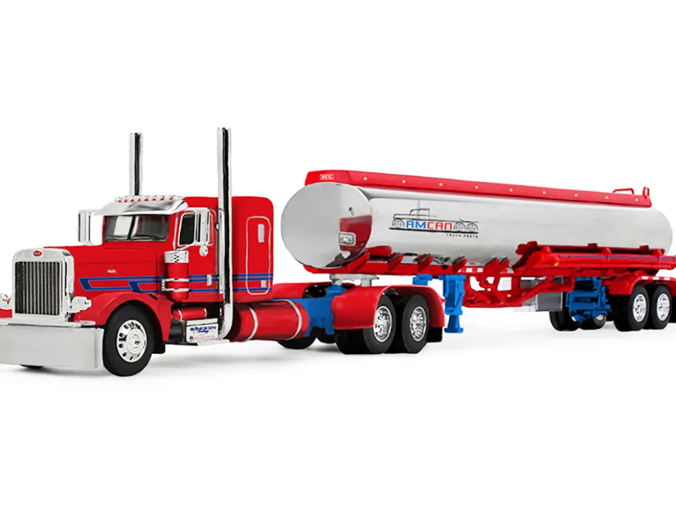 Peterbilt 389 with 36" Flat Top Sleeper and Heil Fuel Tank Trailer "Sancken Custom Truck by Amcan" Red "Big Rigs" Series II #3 1/64 Diecast Model by DCP/First Gear