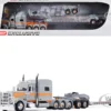 Peterbilt 389 with 70" Mid-Roof Sleeper and Fontaine Magnitude Tri-Axle Lowboy Trailer with Jeep "Capitola Trucking" Gray with Orange Stripes 1/64 Diecast Model by DCP/First Gear