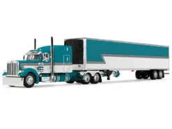 Peterbilt 379 with 63" Mid-Roof Sleeper and 53' Utility Trailer with Reefer "Tway Rose Transport" Teal and White with Stripes "Big Rigs" Series II #5 1/64 Diecast Model by DCP/First Gear