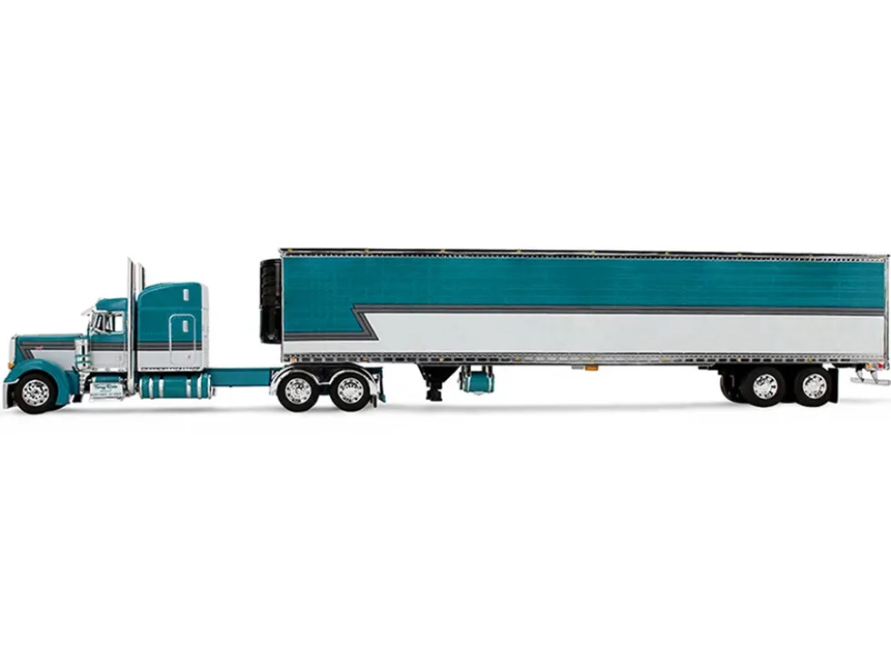 Peterbilt 379 with 63" Mid-Roof Sleeper and 53' Utility Trailer with Reefer "Tway Rose Transport" Teal and White with Stripes "Big Rigs" Series II #5 1/64 Diecast Model by DCP/First Gear