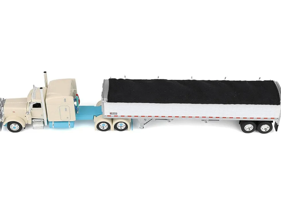 Peterbilt 389 with 63" Mid-Roof Sleeper and 43' Wilson Pacesetter High Sided Grain Trailer "Capitola Trucking" Cream 1/64 Diecast Model by DCP/First Gear