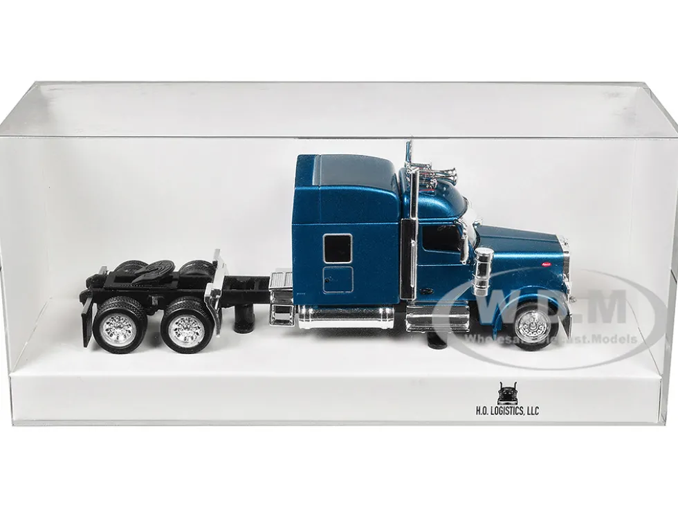 Peterbilt 589 with Stand Up Sleeper Cab Blue Metallic 1/87 (HO) Plastic Model Car by HO Logistics