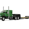 Peterbilt 351 with 60" Vintage Sleeper and Rogers Vintage Lowboy Trailer Green with Black Trailer 1/64 Diecast Model by DCP/First Gear