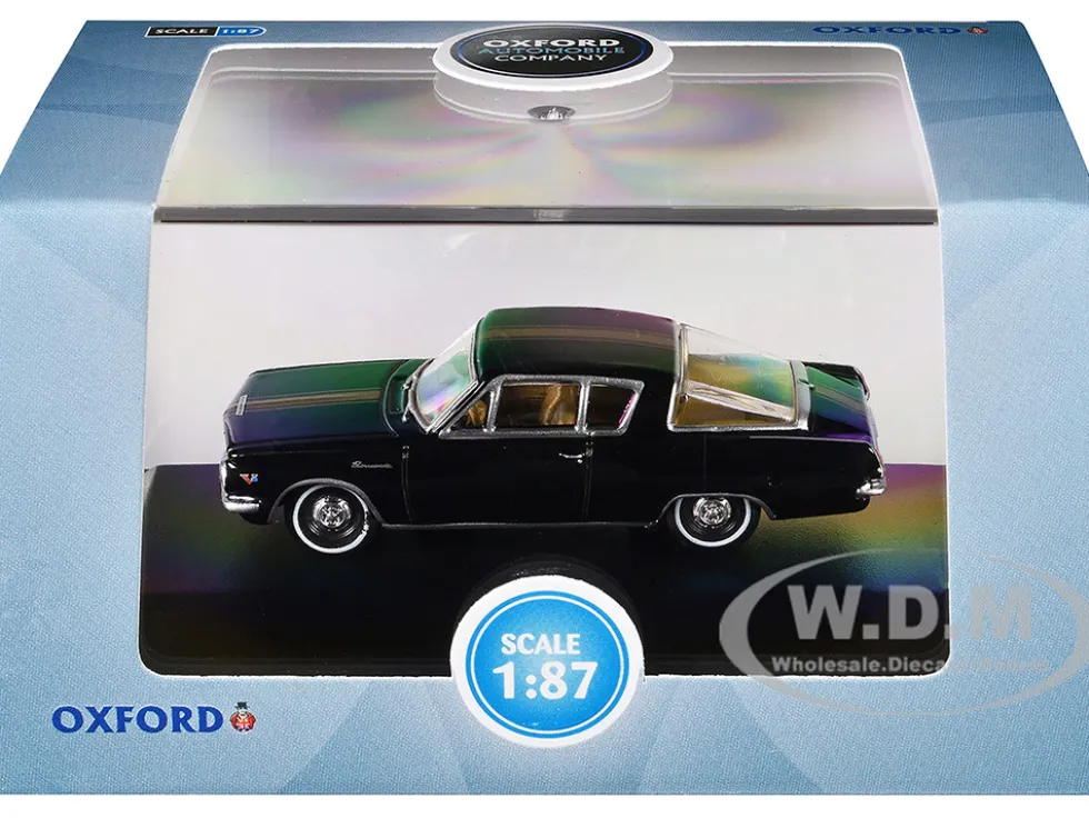 1965 Plymouth Barracuda Black with Gold Stripes 1/87 (HO) Scale Diecast Model Car by Oxford Diecast