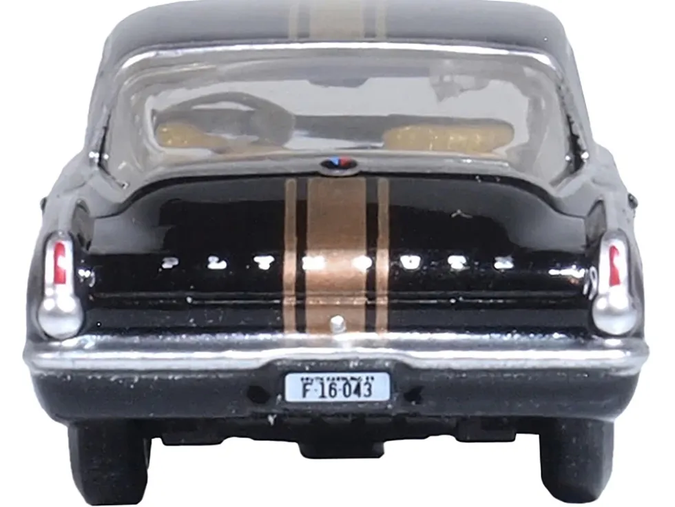 1965 Plymouth Barracuda Black with Gold Stripes 1/87 (HO) Scale Diecast Model Car by Oxford Diecast