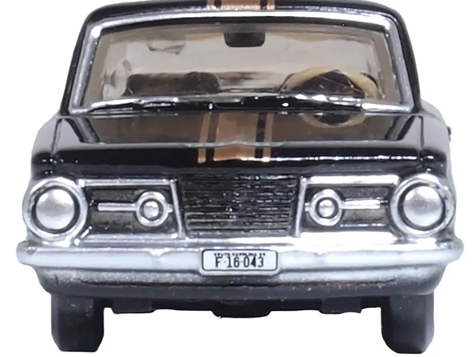 1965 Plymouth Barracuda Black with Gold Stripes 1/87 (HO) Scale Diecast Model Car by Oxford Diecast