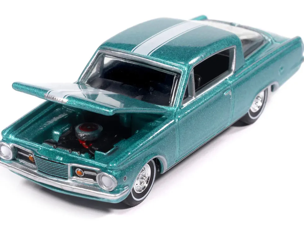 1965 Plymouth Barracuda Formula S Turquoise Metallic with White Stripe "Vintage Muscle" Series 1/64 Diecast Model Car by Auto World