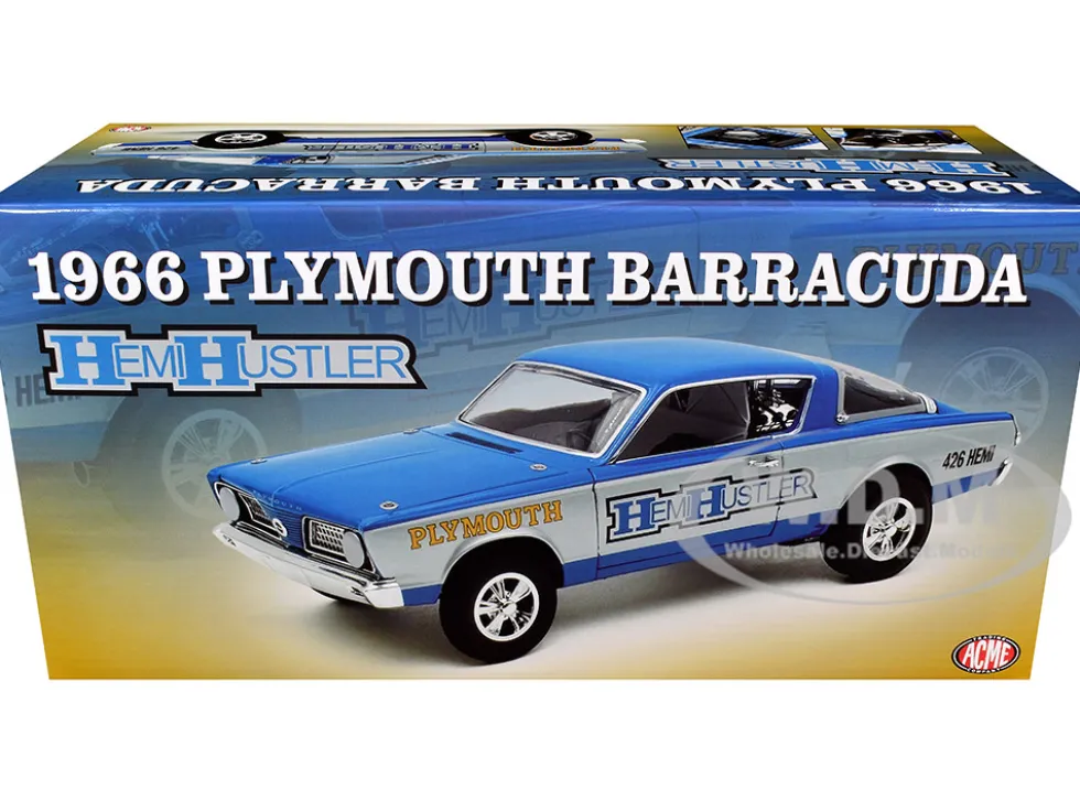 1966 Plymouth Barracuda "Hemi Hustler" Blue with White Stripes Limited Edition to 374 pieces Worldwide 1/18 Diecast Model Car by ACME