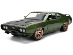 1972 Plymouth GTX Green Metallic with Matt Black Hood and Gold Stripes "Bigtime Muscle" Series 1/24 Diecast Model Car by Jada