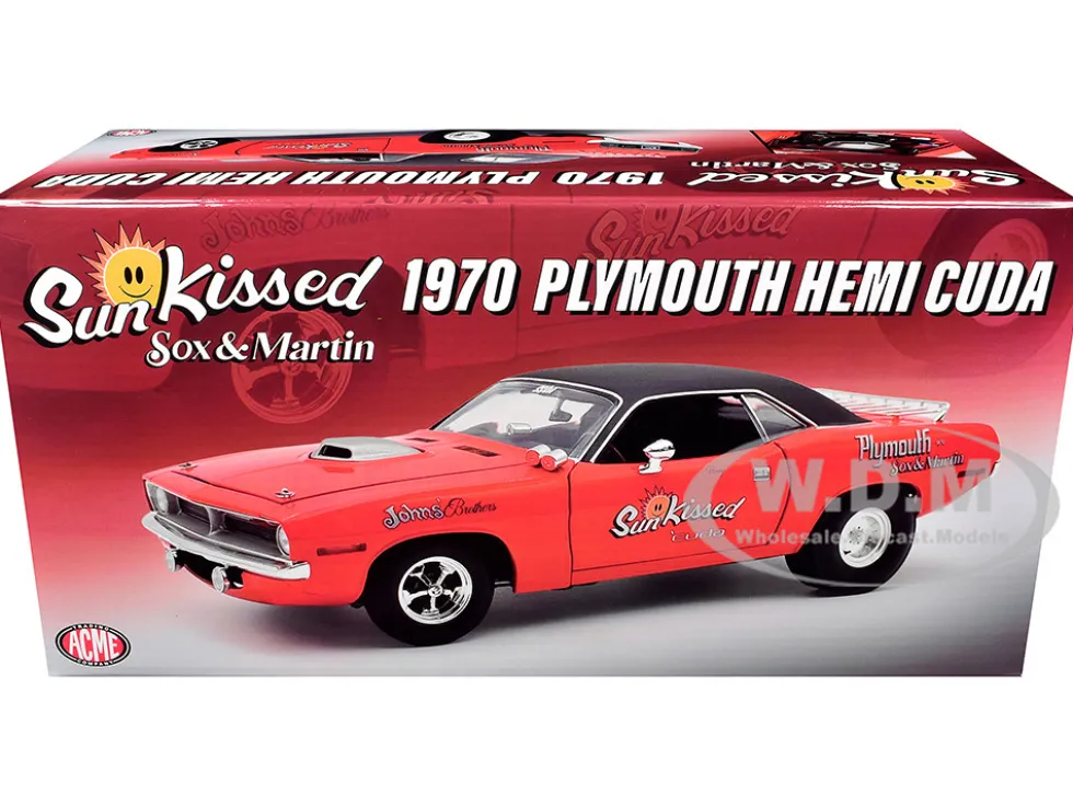 1970 Plymouth HEMI Cuda "Sun Kissed Cuda - Sox & Martin" Vitamin C Orange with Black Vinyl Top Limited Edition to 444 pieces Worldwide 1/18 Diecast Model Car by ACME