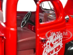 1941 Plymouth Pickup Truck Red and Black Merry Christmas with Tree Accessory 1/24 Diecast Model Car Motormax 73278RBIXMT