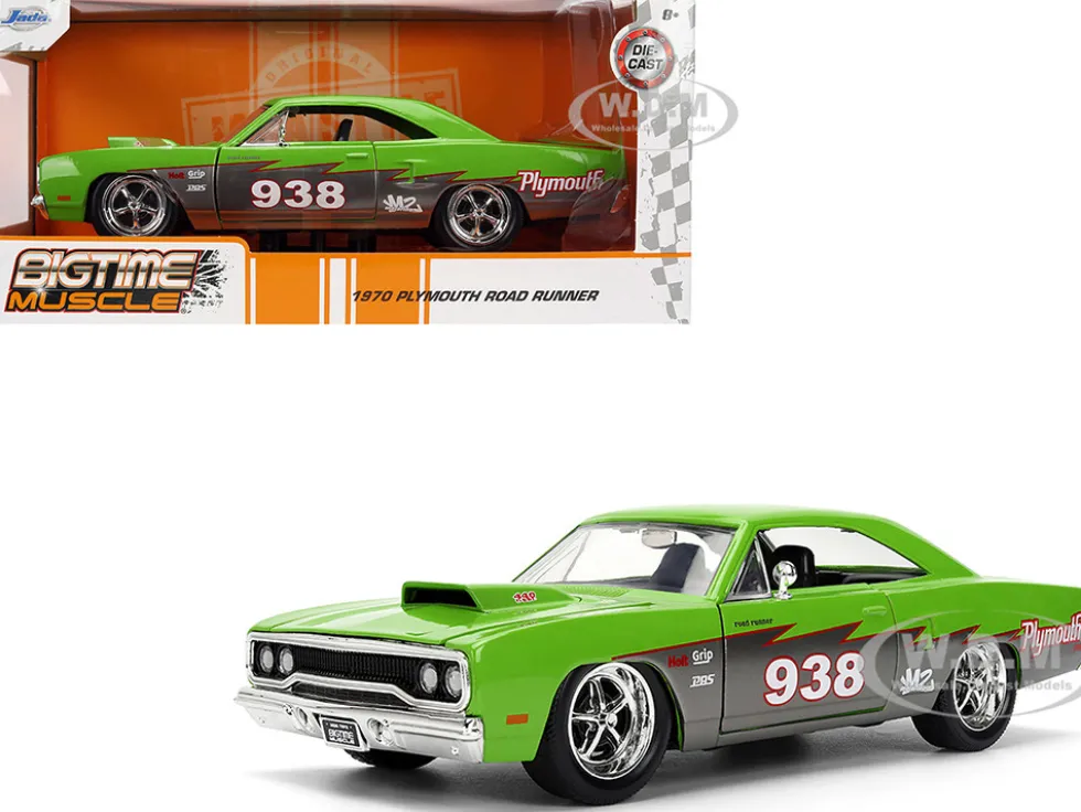 1970 Plymouth Road Runner #938 Green and Gray Metallic "Bigtime Muscle" Series 1/24 Diecast Model Car by Jada