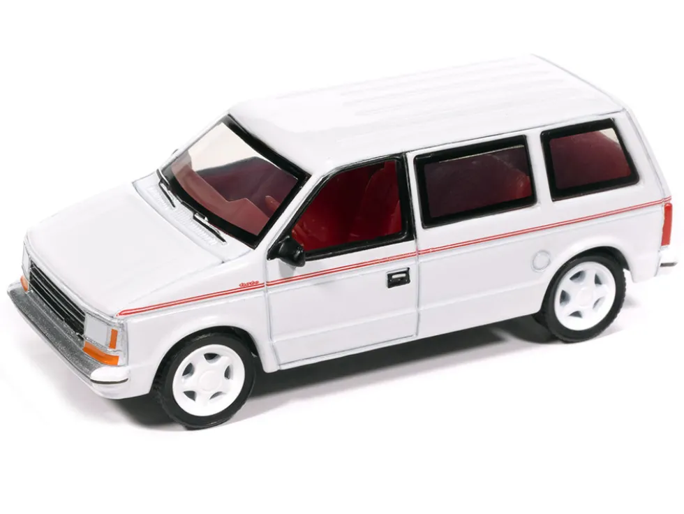 1989 Plymouth Voyager Turbo Van Bright White with Red Stripes and Interior "Mighty Minivans" Series 1/64 Diecast Model Car by Auto World