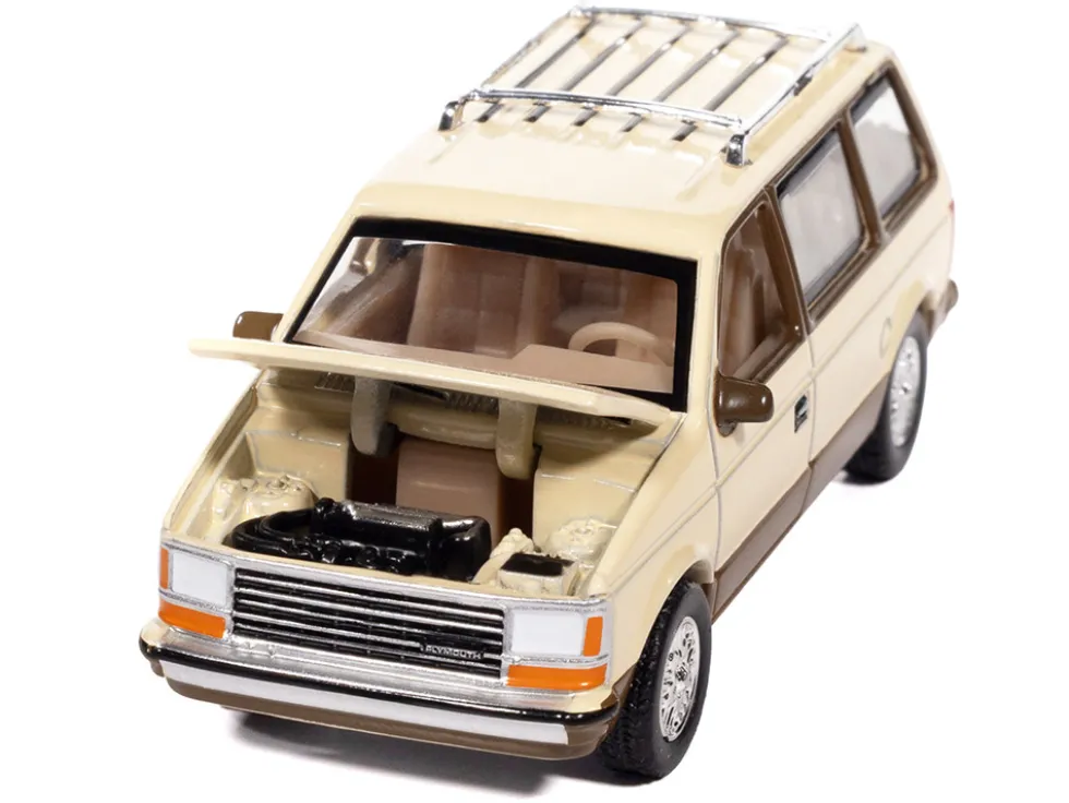 1987 Plymouth Voyager Van Light Cream and Golden Bronze Metallic 2-Tone "Mighty Minivans" Series 1/64 Diecast Model Car by Auto World