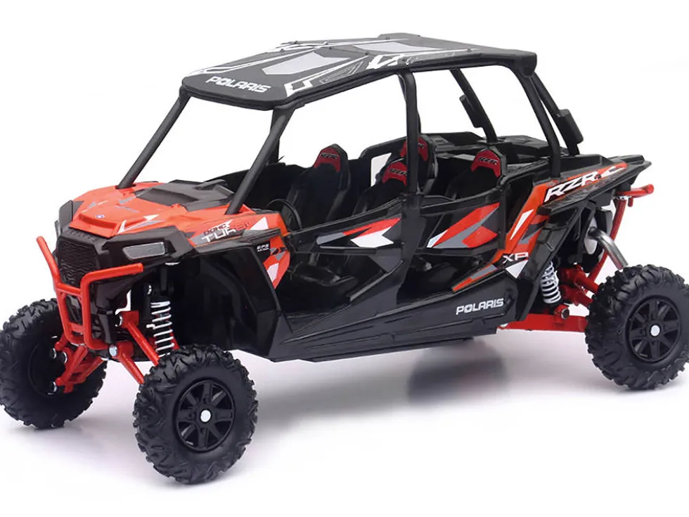 Polaris RZR XP 4 Turbo EPS Sport UTV Spectra Orange with Graphics and Black Top 1/18 Diecast Model by New Ray