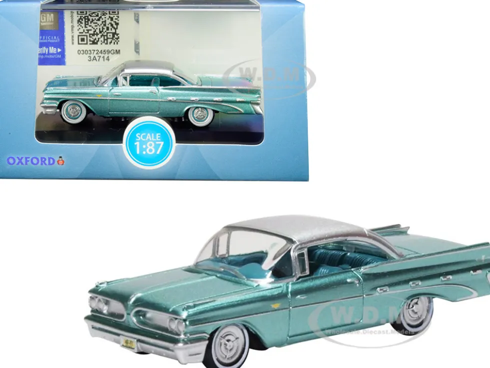 1959 Pontiac Bonneville Coupe Seaspray Green Silver Top 1/87 HO Scale Diecast Model Car Oxford Diecast 87PB59003