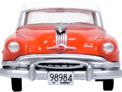 1954 Pontiac Chieftain 4 Door Coral Red with Winter White Top 1/87 HO Scale Diecast Model Car Oxford Diecast 87PC54004