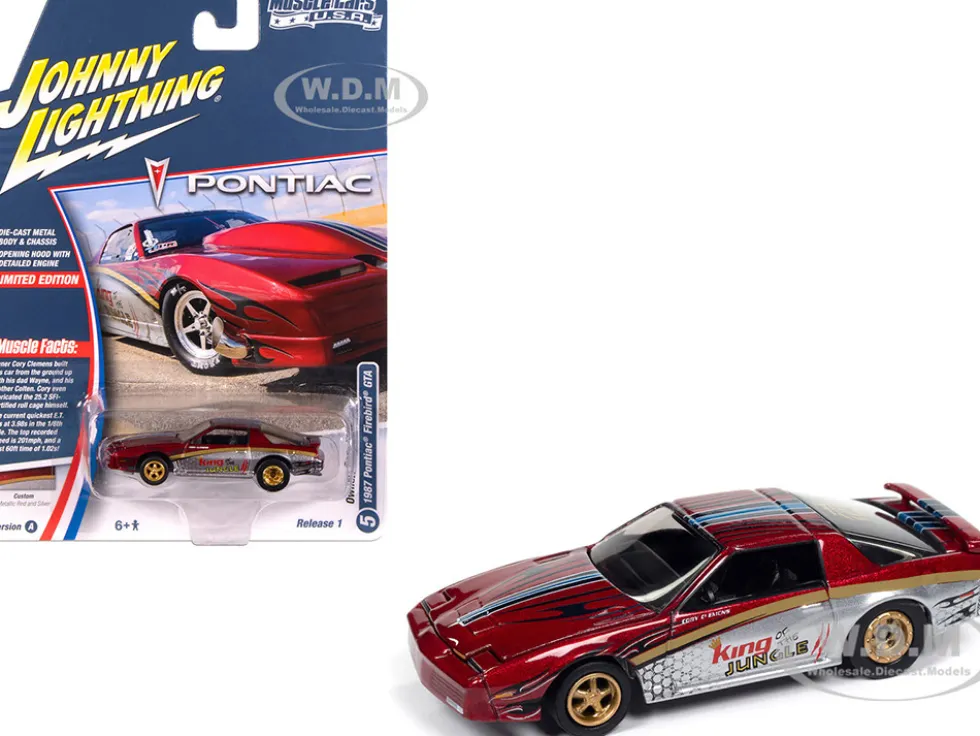 1987 Pontiac Firebird GTA "King of the Jungle" Red and Silver Metallic with Graphics "Muscle Cars USA" Series 1/64 Diecast Model Car by Johnny Lightning