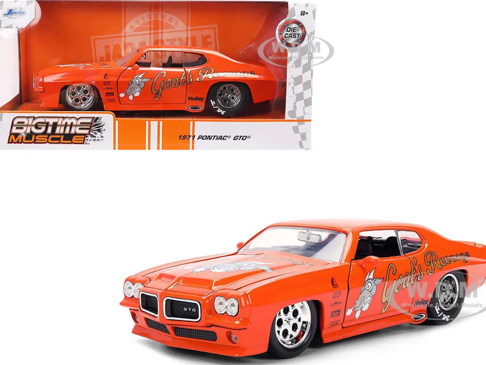 1971 Pontiac GTO "Goat's Revenge" Orange with Graphics "Bigtime Muscle" Series 1/24 Diecast Model Car by Jada