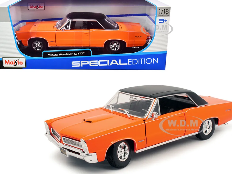 1965 Pontiac GTO Hurst Orange Black Top White Stripes Special Edition 1/18 Diecast Model Car Maisto 31885