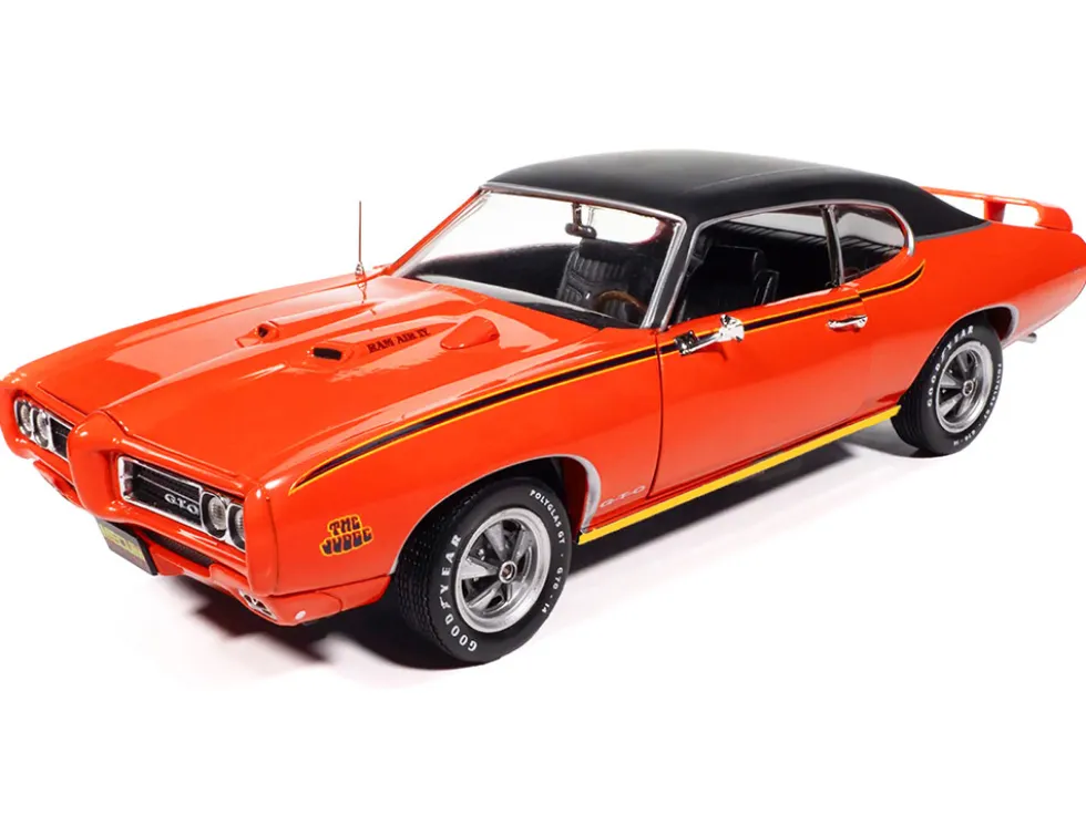 1969 Pontiac GTO Judge Carousel Red with Black Stripes and Black Vinyl Top "Mecum Auctions" "American Muscle" Series 1/18 Diecast Model Car by Auto World