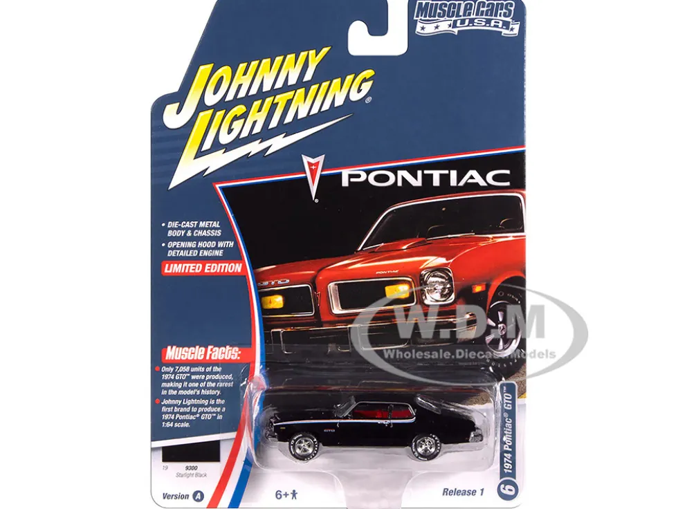 1974 Pontiac GTO Starlight Black with Red Interior "Muscle Cars USA" Series 1/64 Diecast Model Car by Johnny Lightning