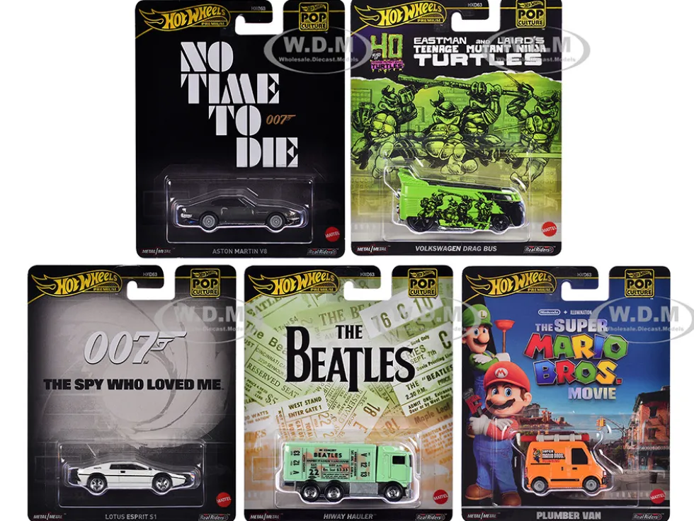 Pop Culture 2024 5 piece Set D "Premium Series" Diecast Model Cars by Hot Wheels