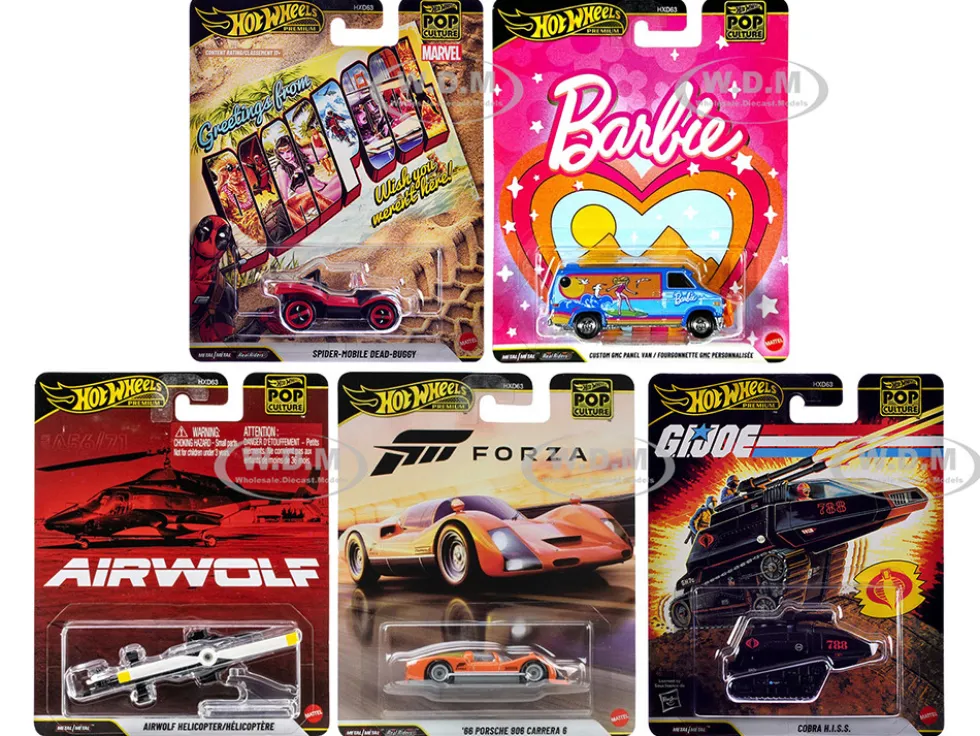 Pop Culture 2025 5 piece Set Q "Premium Series" Diecast Model Cars by Hot Wheels