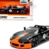 Porsche Carrera GT Convertible #7 "Gulf Oil" Black with Orange Graphics "Hyper-Spec" Series 1/24 Diecast Model Car by Jada